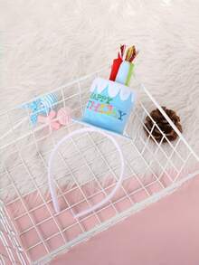 2Pcs Pet Birthday Party Set Includes Cake & Hat Decor, Pink & Blue, Gift For Dogs Puppies Party Decoration - Multicolor - View 2