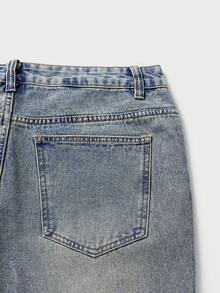 AXEPEAK Quần jeans ống loe thời trang mùa hè dành cho nam, có đai, đa năng, thích hợp mặc hàng ngày. - Màu xanh lam - Xem 5