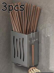 1pc Multi-Function Kitchen Chopstick Holder Organizer Wall Mounted Chopstick Drainer Rack Household Kitchen Utensil Storage Rack Home Organization Supplies Kitchen Accessories Space Saving Rustproof Stainless Steel Quick Drying Ventilated Countertop Or Wall Mount Self Adhesive Or Drilling Installation Large Capacity Multi Purpose For Spoons Forks Ladles Cooking Utensils - Grey - View 13