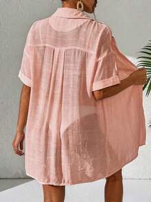 Swim Vcay Women's Solid Color Kimono Cover-Up For Beach/Resort - Coral Pink - View 2
