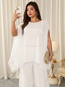Firerie Plus Size Solid Color Minimalist Casual Round Neck Shirt - White - View 4