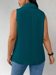 EMERY ROSE Plus Size Women Thin Casual Minimalist Sleeveless Blazer - Dusty Blue - View 2