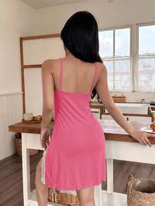 Napfluff Camisón con tirantes finos y abertura lateral con adorno de encaje - Rosa - Ver 2