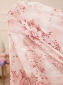 Modelyn Plus Size Women Elegant Floral Print Cinched Waist Midi Dress - Pink - View 7