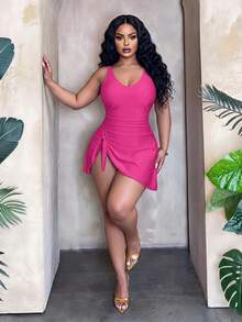 Slaydiva 2026 New Plus Size One-Piece Swimsuit, Summer Holiday Beach Vacation Holiday Vacation Magenta Topical Casual - Hot Pink - View 4