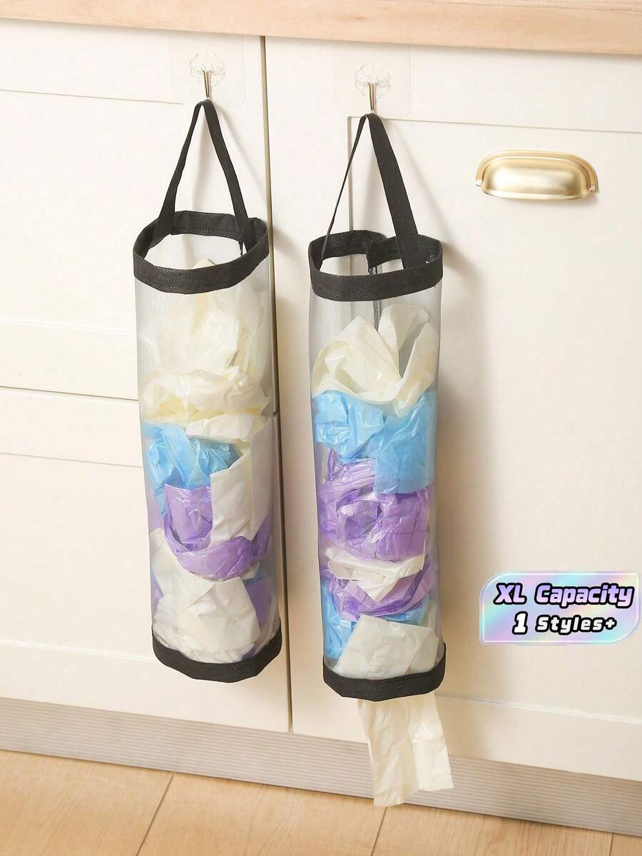1PC Garbage Bag Storage Hanging Bag,Wall-Mounted Drawstring Shoe Storage Bag, Kitchen Plastic Bag Organizer, Woven Mesh Bag,Plastic Packaging Dispenser, Storing Plastic Bags For Easy Extraction And Storage Of Items Christmas For Holiday Gift Giving - Grey - View 1