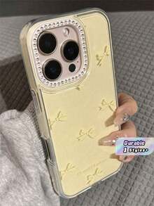 Luxury Rhinestone Lens Bow Phone Case Compatible With IPhone 17 16 15 14 Promax 13 Luxury Stylish Blingbling Protect Back Cover - Yellow - View 1