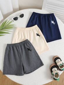 SHEIN 3pcs/Set Young Boy Casual Comfortable Fashionable Simple Soft Shorts With Badge And Waistband Decoration Set,Suitable For Daily Wear,School,Summer - Multicolor - View 5