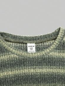 SHEIN Bộ đồ hai mảnh cho bé gái tuổi teen, áo thun và quần kẻ sọc xanh lá cây, thoải mái và tối giản, thích hợp mặc mùa hè. - màu xanh lá - Xem 4