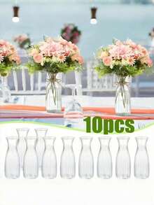 SHEIN 5 10 12 Pieces Plastic Striped Vase Set Transparent Floral Arrangement Handmade For Various Bouquets And DIY Decoration Holiday Home Decor Desktop Wedding Party Display - A - View 11
