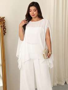 Firerie Plus Size Solid Color Minimalist Casual Round Neck Shirt - White - View 1
