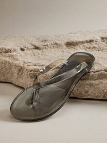 SHUZIA 女士圆头果冻基本款人字拖凉鞋 - 黑色 - 查看 1