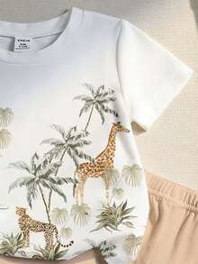 Souflis Souflis 2 pièces/Set Garçon bébé/Unisexe Bébé/Tout-petit 0-3 ans Style coréen Imprimé animal tropical Col rond T-shirt à manches courtes et short assorti, Convient pour l'extérieur, les sports, l'école, le printemps/l'été - Multicolore - Voir 6