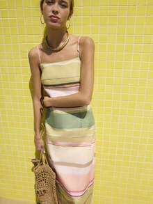 Nöista Sleeveless Maxi Dress With Colorful Horizontal Stripes In Soft Pastel Tones.Features Thin Adjustable Straps.Perfect For Summer Style - Multicolor - View 5