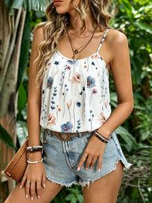 EMERY ROSE Áo tank top hai dây in họa tiết mùa hè mới dành cho nữ, kiểu dáng thường ngày, phù hợp đi nghỉ mát hoặc đi chơi, không tay. - Nhiều màu - Xem 5