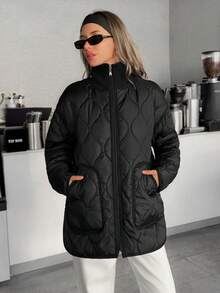 EURMUSE Black Quilted Jacket With High Collar And Zipper Closure - Black - View 5