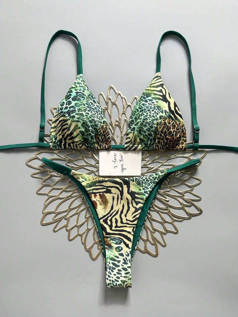 Swim Vcay 女士性感豹纹露背吊带比基尼两件式泳衣，适合海滩度假 - 綠色 - 查看 1