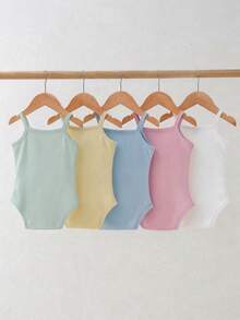 SHEIN Playful Pals 5件套女婴幼儿0-3岁休闲百搭纯色罗纹针织连体衣套装 - 彩色 - 查看 7