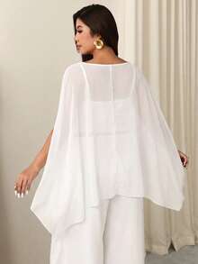 Firerie Plus Size Solid Color Minimalist Casual Round Neck Shirt - White - View 2
