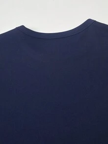 Teen Girls Navy Autumn Casual Family Matching Short Sleeve Crop Top & Pants Set,Soft Loose Design For Daily Outings,Campus Wear,Spring/Summer,Vacation - Navy Blue - View 9