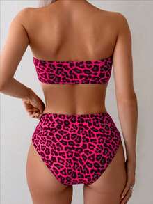 SHEIN Swim 2pcs Women's Fashionable Sexy Leopard Print Bandeau Bikini Set, Summer - Multicolor - View 2