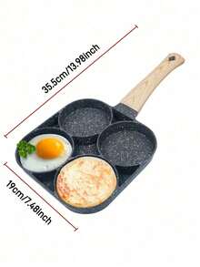 1pc 4 Holes Fry Pan For Egg, Non Stick Ham Pancake Maker, Egg Burger Pan With Wooden Handle, For Induction Cooker Gas Stove - default - View 14
