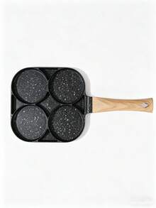 1pc 4 Holes Fry Pan For Egg, Non Stick Ham Pancake Maker, Egg Burger Pan With Wooden Handle, For Induction Cooker Gas Stove - default - View 6