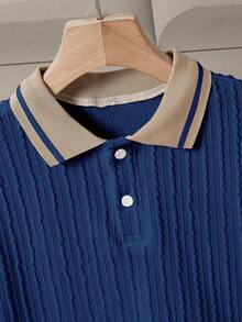 2 piezas Conjunto de Caballero para Adolescente, Camisa Polo de Manga Corta + Pantalón Largo, Conjunto Formal Elegante para Fiesta de Cumpleaños, Boda, Aniversario, Graduación - Azul Marino - Ver 5
