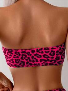 SHEIN Swim 2pcs Women's Fashionable Sexy Leopard Print Bandeau Bikini Set, Summer - Multicolor - View 4