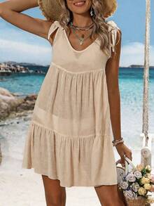 Swim Vcay Summer Outfits For Women Simple Solid Color Women's Sleeveless Cover Up For Daily Wear Summer - Apricot - View 4