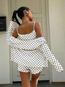 Muchica Vintage Polka Dot Knit 2 Pieces Set For Women - Multicolor - View 2