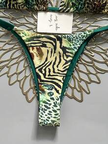Swim Vcay Bộ bikini hai mảnh gợi cảm họa tiết da báo dành cho nữ, kiểu buộc dây cổ và hở lưng, thích hợp cho kỳ nghỉ biển. - màu xanh lá - Xem 4