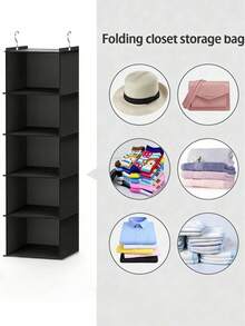1PC Hanging Wardrobe Storage Shelf For Closet, Foldable Muti-Layers Hanging Clothes Organizer With Side Pockets And Hooks, Space Saving Foldable Garment Storage Rack For Home And Travel Use Decorations A Festival Decor Room Decor Home Decor - Multicolor - View 3