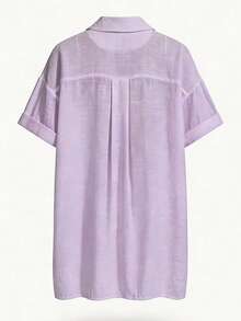 SHEIN Swim 女士纯色简约日常短袖和服罩衫 - 淡紫色 - 查看 6