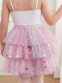 SHEIN Váy múa ba lê cổ điển bồng bềnh cho bé gái, thiết kế nhiều lớp vải tuyn mềm mại màu tím rực rỡ với cạp chun co giãn, chất liệu vải lưới thoải mái, kiểu dáng ngọt ngào như cổ tích, phù hợp cho tập múa ba lê, tiệc tùng và biểu diễn trên sân khấu, rất co giãn và nhẹ. - Hồng - Xem 3