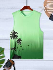 Manfinity RSRT Camiseta de tirantes casual para hombre con estampado de palmeras, cuello redondo, para vacaciones - Multicolor - Ver 3