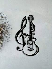 1pc Musical Note & Guitar Metal Wall Artwork, Black Iron Decorative Symbol Suitable For Living Room, Bedroom, Home, And Cafe, Farm Music Themed Wall Hanging, Housewarming Gift Gifts Birthday Graduation - Black - View 4