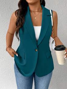 EMERY ROSE Plus Size Women Thin Casual Minimalist Sleeveless Blazer - Dusty Blue - View 4