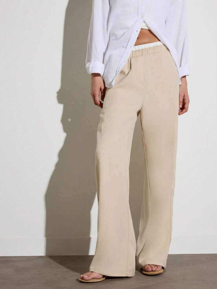 KSTM Women's High Waisted Wide Leg Palazzo Pants Casual Elastic Waist Flowy Trousers For Spring Summer Office