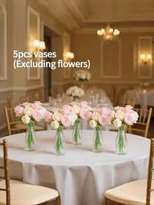 SHEIN 5 10 12 Pieces Plastic Striped Vase Set Transparent Floral Arrangement Handmade For Various Bouquets And DIY Decoration Holiday Home Decor Desktop Wedding Party Display - A - View 12