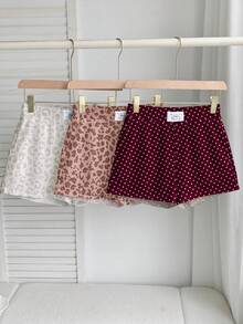 SHEIN EZwear 3件套女士休闲迷彩印花短裤套装，梭织面料，舒适日常穿着 - 彩色 - 查看 4