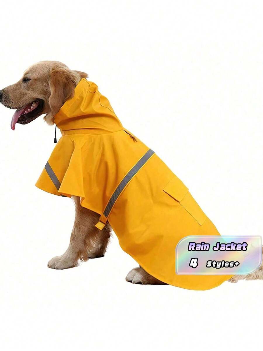 Large Dog Raincoat Adjustable Pet Water Proof Clothes Lightweight Rain Jacket Poncho Hoodies With Strip Reflective - Yellow - View 1