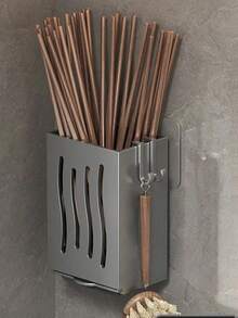 1pc Multi-Function Kitchen Chopstick Holder Organizer Wall Mounted Chopstick Drainer Rack Household Kitchen Utensil Storage Rack Home Organization Supplies Kitchen Accessories Space Saving Rustproof Stainless Steel Quick Drying Ventilated Countertop Or Wall Mount Self Adhesive Or Drilling Installation Large Capacity Multi Purpose For Spoons Forks Ladles Cooking Utensils - Grey - View 14