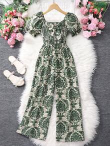Sparklyn 女童印花连体衣，方领泡泡袖，夏季度假风 - 彩色 - 查看 3