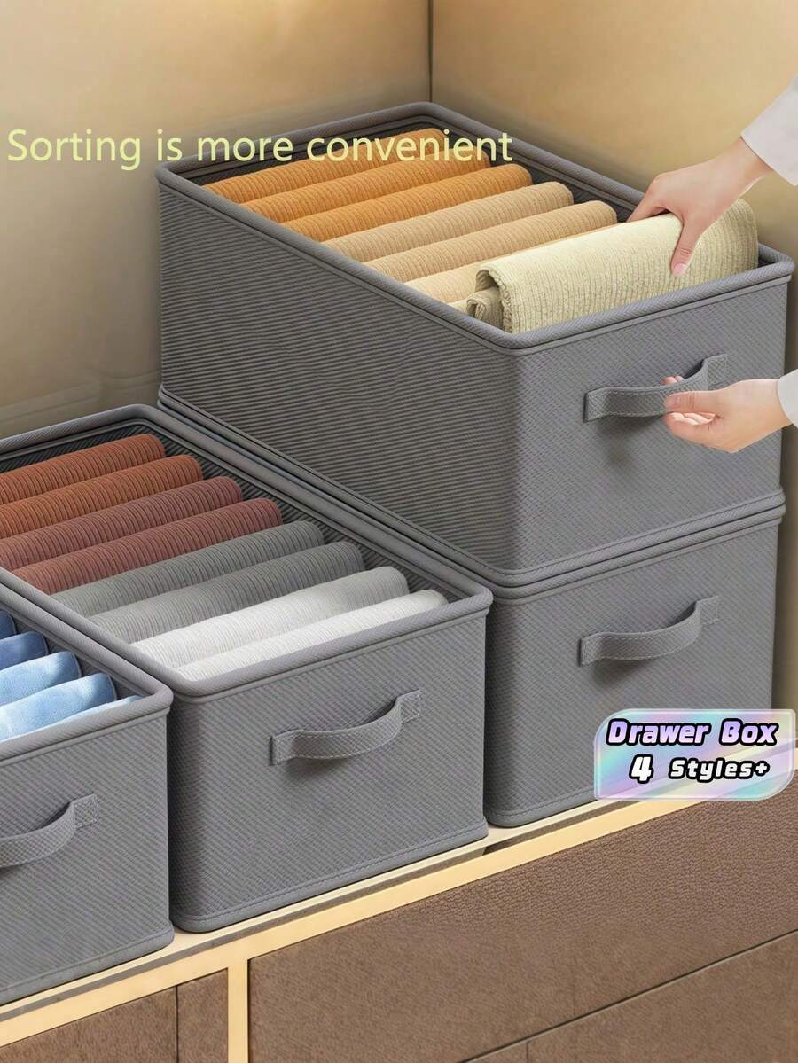1pc Gray Clothes Storage Box With Handle, Wardrobe Clothes Organizer,Storage Drawer Box , Foldable Fabric Closet Organizers For Clothing, Jeans, Sweater, Bras ,Multi-Functional Dormitory Toy & Clothes Storage Box, For Household Decorations Autumn Decor Festival Decor Room Decor Home Decor Fall Decor Bedroom Decor - Grey - View 1