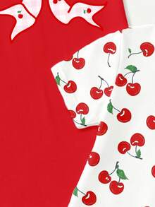 2pcs/Set Girls Casual Fruit Cherry Print Short Sleeve T-Shirt Dress,Back-To-School School Comfortable Daily Wear,Suitable For Spring,Summer And Autumn - Multicolor - View 9