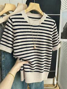 Franclia New Arrival Spring/Summer Korean Style Casual Loose Personalized Striped Contrast Color Knit Top For Women - Multicolor - View 7