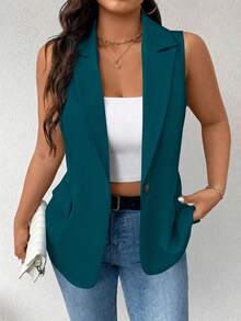 EMERY ROSE Plus Size Women Thin Casual Minimalist Sleeveless Blazer - Dusty Blue - View 5