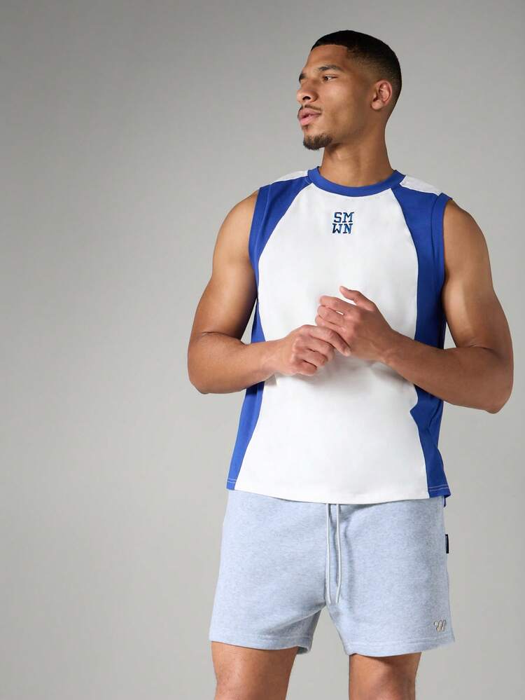 Débardeur color block avec panneaux latéraux marine et encolure ras-du-cou, chemise d'été décontractée sans manches
