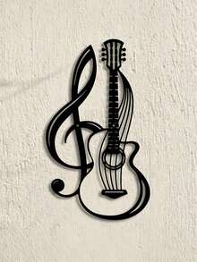 1pc Musical Note & Guitar Metal Wall Artwork, Black Iron Decorative Symbol Suitable For Living Room, Bedroom, Home, And Cafe, Farm Music Themed Wall Hanging, Housewarming Gift Gifts Birthday Graduation - Black - View 5